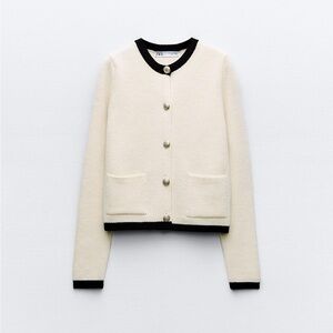 Zara Women's Knit Cardigan with Gold Buttons - Size Medium - Old Money Chic
